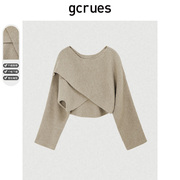 gcrues2024春装针织衫外搭套头毛衣，设计感小众短款上衣女外套