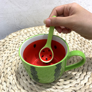 西瓜水果马克杯创意陶瓷杯男女学生，可爱喝水杯女家用咖啡牛奶茶杯