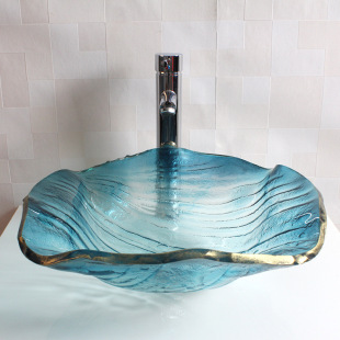 博威雅台盆钢化玻璃洗手盆浴室，洗脸盆蓝色台上盆艺术盆