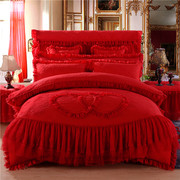 婚庆大红色床裙款四件套双人情侣结婚床上用品床罩公主风韩版冬季