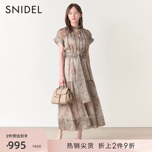SNIDEL春夏款法式系带收腰短袖雪纺公主连衣裙SWFO232059