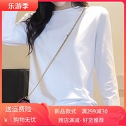 2024春季白色t恤女长袖，纯色圆领大码纯棉修身显瘦加厚加绒打底衫
