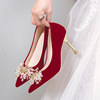 红色结婚鞋女禾秀服婚纱两穿中式新娘高跟鞋水晶小众高级感不累脚