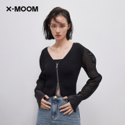 商场同款x--moom2023春季斜纹，半透明针织拼接无领外套女