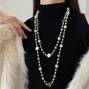 珍珠花朵长款项链女2022年优雅时尚气质高级感小众设计毛衣链