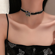 玫瑰颈带项链时尚水晶网红黑色，花朵短款设计气质，颈链锁骨链女装饰