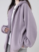 重工紫色卫衣外套女春秋款，2023加绒加厚休闲连帽开衫冬季