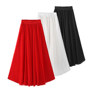 红色裙子半身裙女夏季2024广场舞大摆长款白色，舞蹈裙雪纺长裙