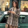 妮子大衣女2019秋冬流行韩版宽松短款毛呢小个子格子西装外套