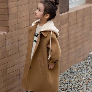 韩系韩系童装中式女童外套，2024春秋呢子，大衣韩版中长款呢子外