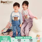 PawinPaw卡通小熊童装冬季男女童儿童暖绒绒家居服套装