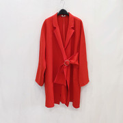 法式长袖西装领气质小个子显瘦风衣女红色时尚中长款休闲外套春秋