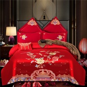 高档婚庆四件套大红色1.5米结婚被套床上用品全棉刺绣4件套1.8m床