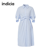 indicia纯棉连衣裙蓝衬衫，领裙子夏季商场，同款标记女装5b305lq178