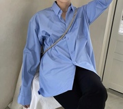 韩版方领修身蓝色长袖衬衣男港风大码春夏款商务职业正装免烫衬衫