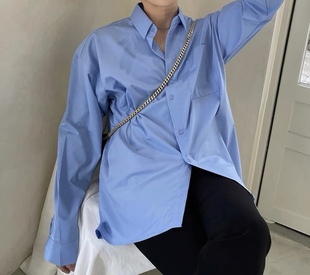 韩版方领修身蓝色长袖，衬衣男港风大码春夏款，商务职业正装免烫衬衫