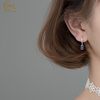 韩版镀金S925银耳环小众耳饰高级感耳坠镶钻蓝锆石方块气质耳扣女