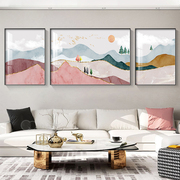 现代简约客厅三联画背有靠山装饰画轻奢大气沙发背景墙肌理感挂画