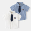 男童短袖衬衫纯棉夏季童装韩版宝宝洋气领带儿童，翻领衬衣薄款b类