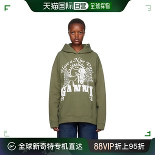 香港直邮潮奢 GANNI 甘尼 女士 绿色印花连帽衫 T3652