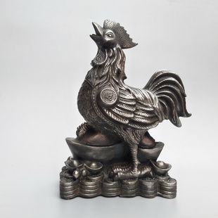 铁器公鸡摆件铸铁元宝财字生肖，家居门庭客厅，玄关铁公鸡工艺品装饰