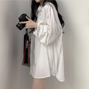 白色辣妹衬衫女秋季2023中长款开衫薄款长袖外套雪纺衬衣