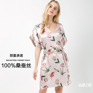 真丝睡裙100%桑蚕丝夏季薄款睡衣杭州丝绸，短袖宽松加大码家居服女