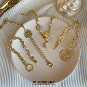 jzbraclet欧美复古人像，链条手饰手镯韩国气质，混搭珍珠手链女