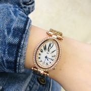 椭圆形手表女士镶钻玫瑰钢带优雅复古奢华气质大数字品牌女士手表