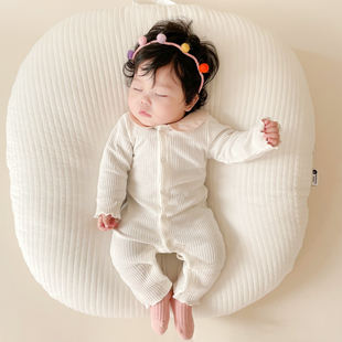 ins2024春秋韩版新生婴儿娃娃，领单排扣长袖，连体衣女宝宝包屁爬服
