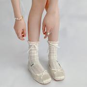 蝴蝶结蕾丝袜子女白色lolita洛丽塔，玛丽珍夏季薄款中筒袜配小皮鞋