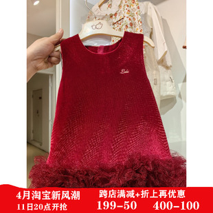 同款拉比女童背心裙2023冬季宝宝唐装红色，简约时尚柔软加绒裙