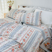 纯棉床单舒适宿舍学生双人被套被单田园风网红蓝颜花朵条纹印花
