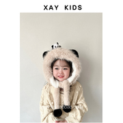 可爱超萌小熊猫~冬季儿童毛绒帽男女宝宝加厚保暖护耳套头帽