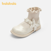 巴拉巴拉女童靴子童鞋公主，甜美2024春秋袜靴蝴蝶结，简约新年中筒靴