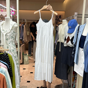 东大门女装2024夏款韩版白色，吊带裙甜美蕾丝，拼接连衣裙设计感长裙