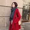 2022韩版宽松开衫红色中长款毛衣加厚外套麻花纯色女羊绒针织衫