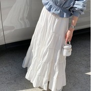 韩国chic夏季复古时尚，休闲简约百搭高腰蛋糕裙大裙摆，半身裙长裙女