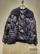 韩国高端品牌23冬驼色针织领宽松版型短款蝙蝠袖鹅绒羽绒服黑色