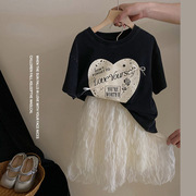 女童森林系大版短袖体t恤纱裙半身裙子，套装夏季薄款2024儿童