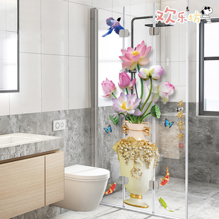 玻璃门贴纸浴室卫生间防水瓷砖墙壁装饰墙纸自粘墙面3D立体墙贴画