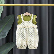 女童夏装背带裤0-1-2-3岁女宝宝洋气两件套6-7-8个月婴儿洋气套装