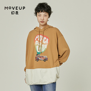 moveup幻走2021秋季.fun系列连帽织带，撞色小众设计中长款卫衣女