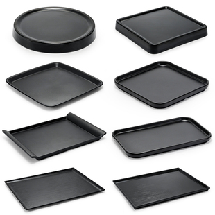 黑色日式密胺托盘长方形创意塑料，盘子烧烤店寿司，盘子摆盘餐具商用