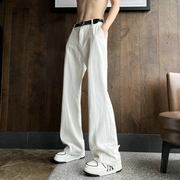美式高街vibe裤子，痞帅高级感白色微喇牛仔裤，男款直筒阔腿拖地长裤