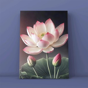 植物花卉diy数字油画填色画荷花新中式装饰画高级感手工填充画画