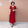 夏季短袖喜婆婆婚宴礼服重工气质减龄大码长款红色改良旗袍连衣裙