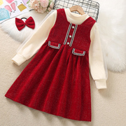女童背心裙套装秋冬款，拜年服公主，裙小香风两件套儿童红色新年裙子