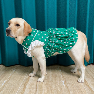 奶茶宠物大狗连衣裙背心裙，绿色荷叶边印花纯棉，夏季薄款蓬蓬裙
