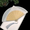 色真丝扇子折扇中国风灰色烤漆边竹扇和风夏季日用素面折叠扇子